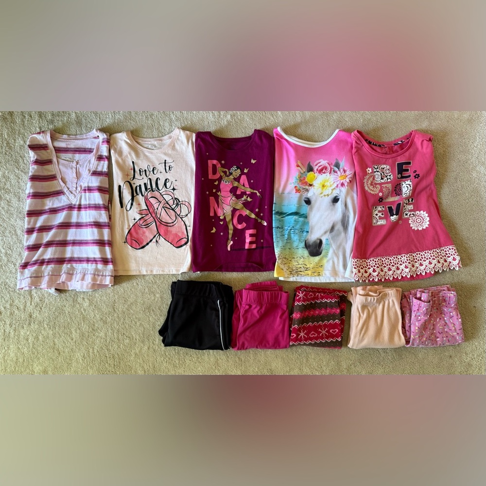 Bundle of Dance & Pink Themed Shirts & Bottoms - Size M (7/8) Girls